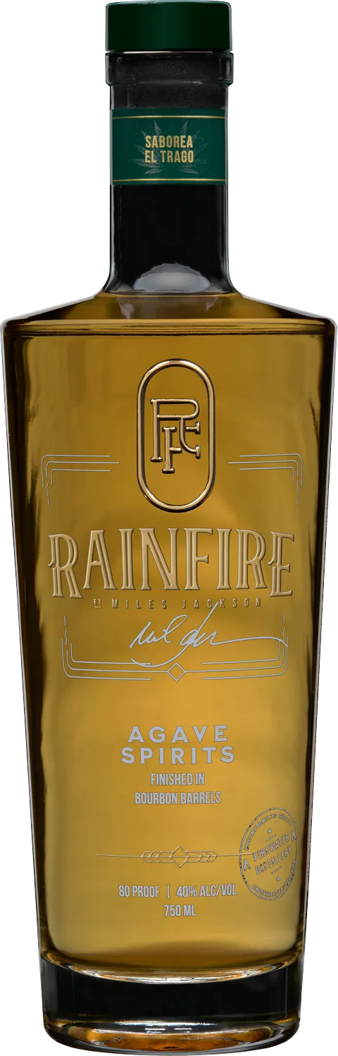 Rainfire Agave Spirits finished in bourbon barrels bottle